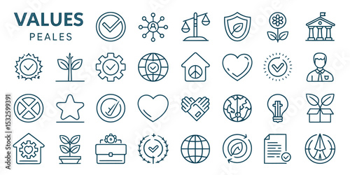 Monochrome Editable Stroke Icon Set of Core Human Values

