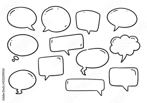 Collection of hand drawn speech bubbles isolated on transparent background