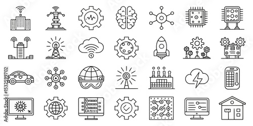 Monochrome Line Icon Set of AI in Vector Format

