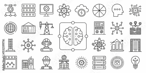 Monochrome Line Icon Set of AI in Vector Format

