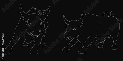 Two bull silhouettes are shown on a black background. The bulls are facing each other and appear to be in a fight. Scene is intense and aggressive