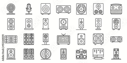 Monochrome Line Icon Set of Speakers in Vector Style

