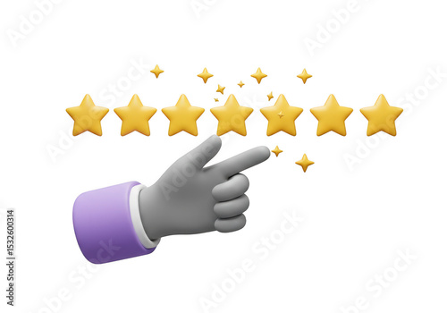 Five star rating hand gesture 3d render isolated on transparent background