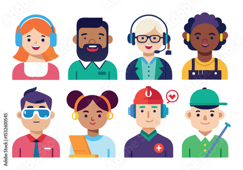 Diverse Collection of Flat-Style Avatar Icons People of Different Ages, Genders, and Ethnicities