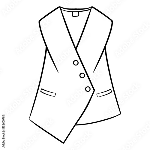 Simple outline woman suit jacket illustration.Three button formal wear