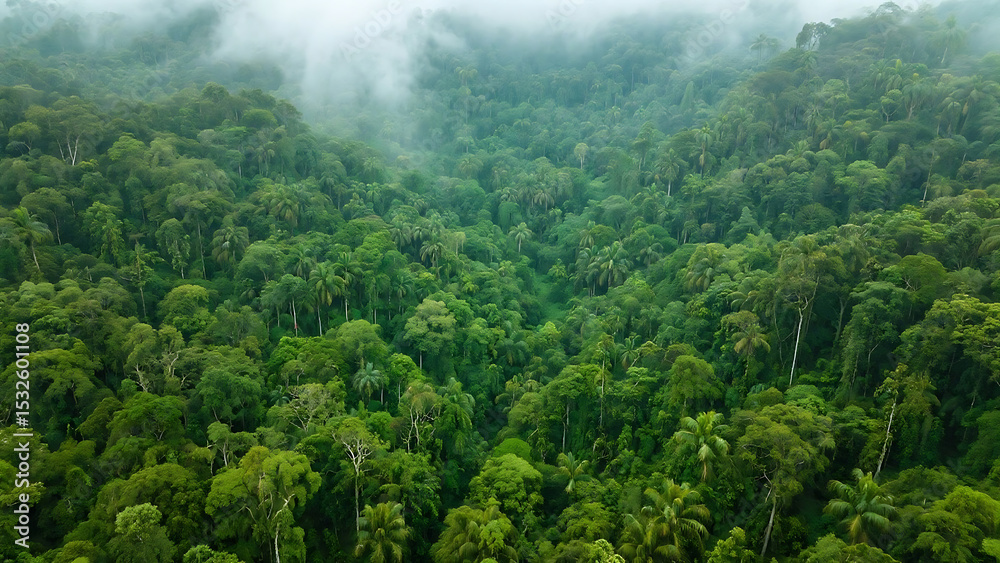 Lush Green Rainforest Aerial View Foggy Canopy jungle Lush Green Rainforest Aerial View Foggy Canopy jungle