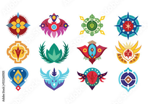 Collection of Colorful Abstract Geometric Badges and Emblems Vector Design Elements