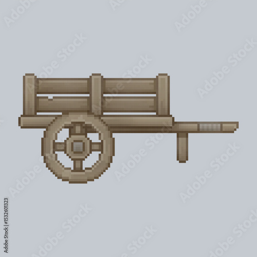 wooden wheelbarrow in pixel art style