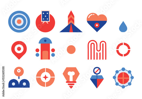 Collection of Modern Abstract Geometric Icons Red and Blue Design Elements