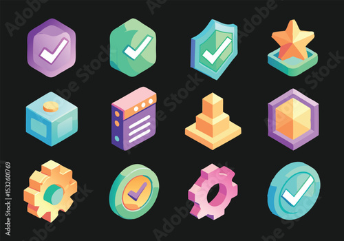 Isometric Icon Set Quality, Security, and Success Symbols