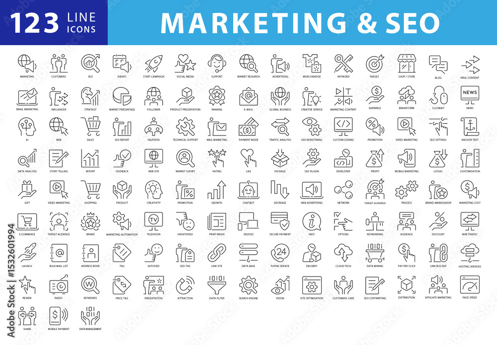 Collection of 120 Outline Style Black and White Vector Icons for ...