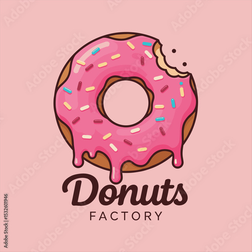 donut shop logo vector illustration emblem, strawberry donut lettering logo badge suitable for business logo, banner, sign, vintage style