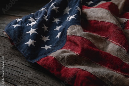 American flag draped on weathered wood