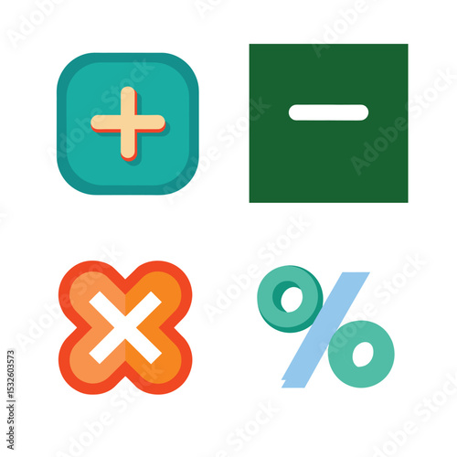 Math Symbols Icon Set – Plus, Minus, Multiply, Percentage