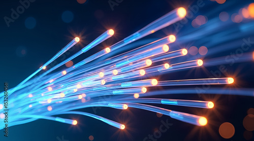 Abstract Fiber Optic Cables Glowing with Data Transmission and Connectivity