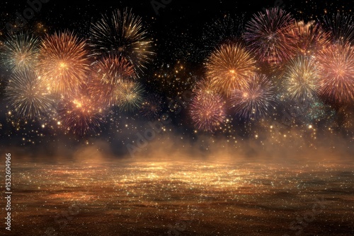Spectacular fireworks display over glittering water