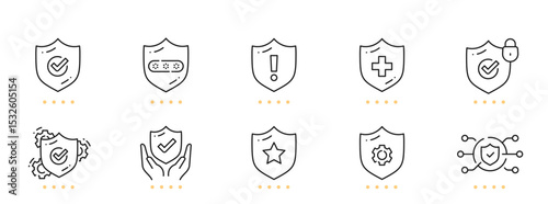 Shield line icons. Editable stroke