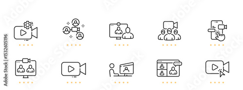 Video conference line icons. Editable stroke