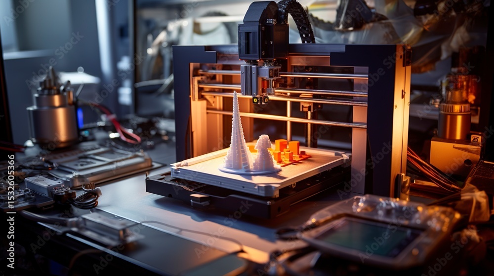 Fototapeta premium A photo of a 3D printer producing a complex object