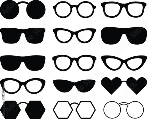 Stylish Sunglasses and Eyeglasses Icons Vector Set  Perfect for Fashion Blogs Websites and Apparel Designs