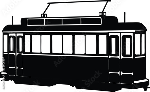 Tram – black silhouette on white background