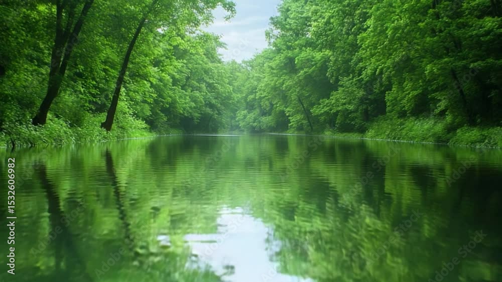 Serene Forest River: A tranquil river meanders through a lush forest, its surface mirroring the vibrant green canopy above, creating a scene of calm and natural beauty. Serene Forest River: A tranquil river meanders through a lush forest, its surface mirroring the vibrant green canopy above, creating a scene of calm and natural beauty.