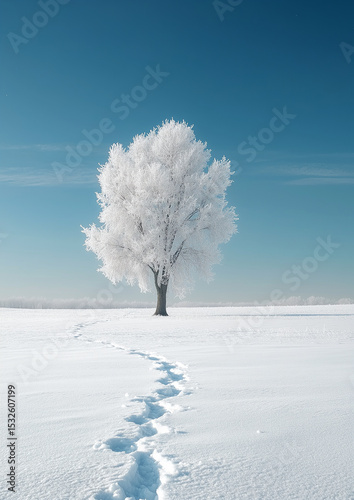 Snowy field with a lone tree