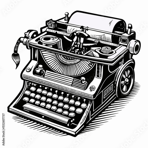 Vintage Typewriter Illustration Retro Design with Mechanical Details