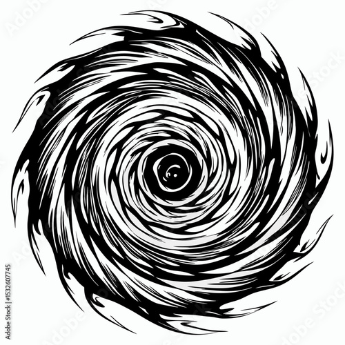 Dynamic Abstract Spiral Swirl Black and White  Illustration