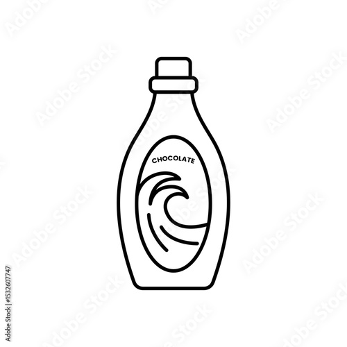 Chocolate Syrup Bottle Outline style, a bottle of chocolate syrup, great for topping illustrations, dessert graphics, and sweet product packaging visuals.