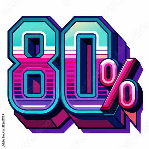 Colorful 80% Graphic in Vibrant Retro Style for Bold Visual Appeal