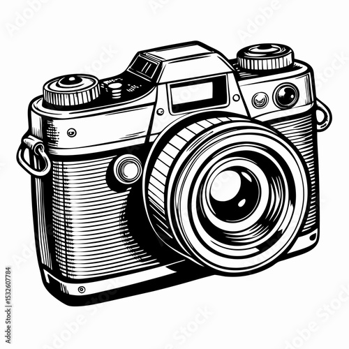 Retro Film Camera Illustration Vintage Hand Drawn  of Classic Photography Equipment