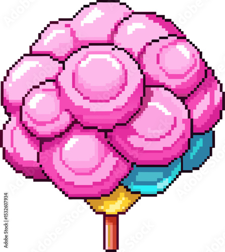 Pixel art cotton candy with vibrant pastel colors