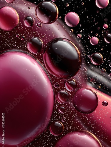 Glossy burgundy bubbles floating in liquid with sparkling texture