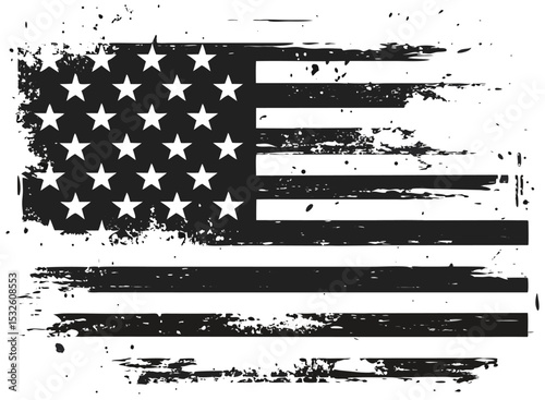 Distressed american flag black and white graphic
