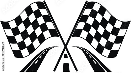 Checkered flags crossing finish line road race