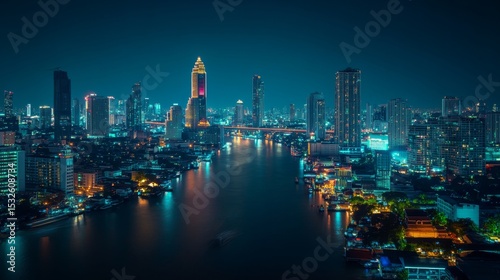 Futuristic smart city of bangkok with energy digitalization, wireless network infrastructure, and advanced connection technology over modern urban skyline




