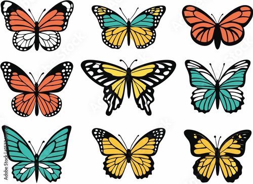 Wallpaper Mural Nine colorful butterfly illustrations nature insects Torontodigital.ca