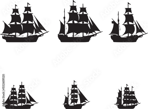 Vintage Sailing Ship Silhouettes – Black & White Nautical Vector Set

Old and Modern Ship Illustrations – Maritime Silhouette Collection

Historic Sailboat and Cargo Ship Silhouettes – Nautical Vector
