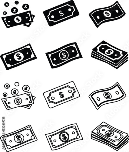 dollar notes icon vector illustration set  for business web design.