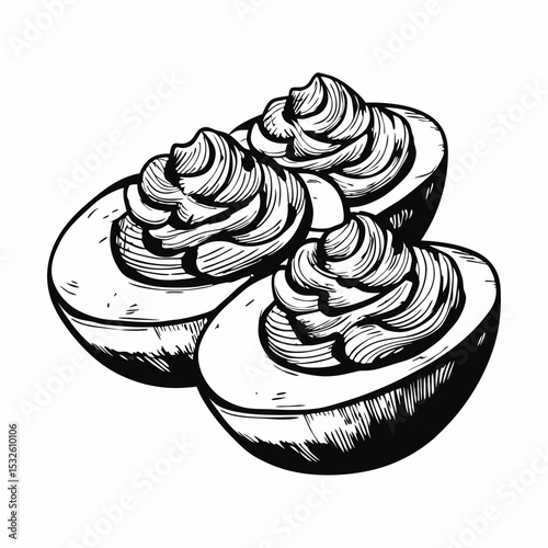 Delicious deviled eggs appetizer with creamy filling and paprika. Classic deviled eggs recipe perfect for parties and celebrations. Simple deviled eggs illustration for cookbooks and food blogs.
