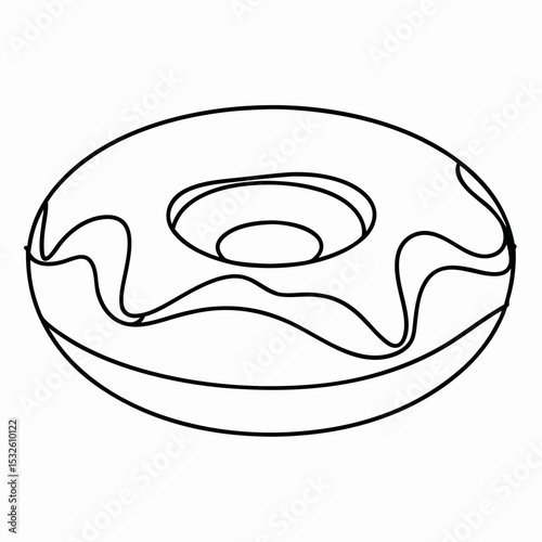 Delicious donut with sweet glaze, perfect for bakery menu or dessert blog. Donut illustration shows simple lines and icing drip design.