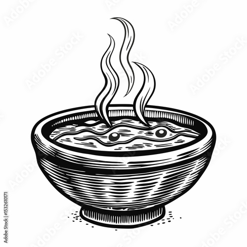 French onion soup in rustic bowl. Steaming hot french onion soup with caramelized onions and rich broth. Classic french onion soup illustration perfect for restaurant menus and cookbook publications.