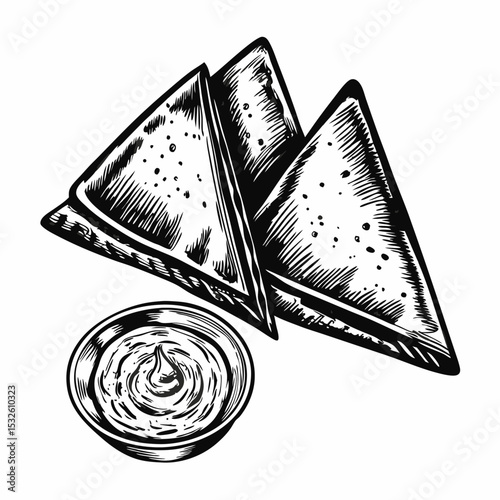 Delicious hummus with pita bread triangles. Creamy hummus dip served with warm pita bread triangles perfect for snack or appetizer. Hummus and pita bread concept for restaurant menu, food blog,