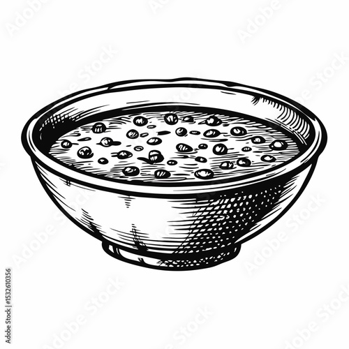 Delicious lentil soup in bowl. Hearty lentil soup recipe perfect for chilly evenings. Lentil soup illustration for cookbook, restaurant menu, or food blog.