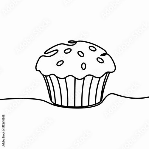 Delicious muffin continuous line drawing. Sweet muffin illustration perfect for bakery menus, cafe brochures, and food blogs.  Enjoy this simple muffin design for your culinary projects.