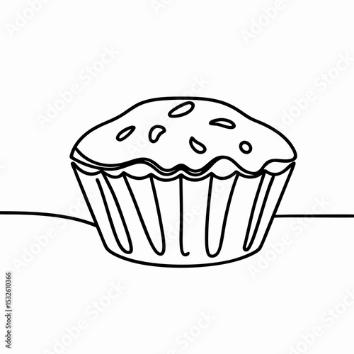 Delicious muffin single line drawing. Sweet muffin illustration perfect for bakery menu. Muffin design for cafe menu or dessert shop website.