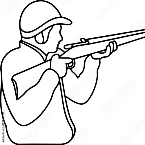Rifleman silhouette aiming rifle. Soldier aiming rifle in shooting stance.  Military silhouette aiming rifle for tactical training posters.