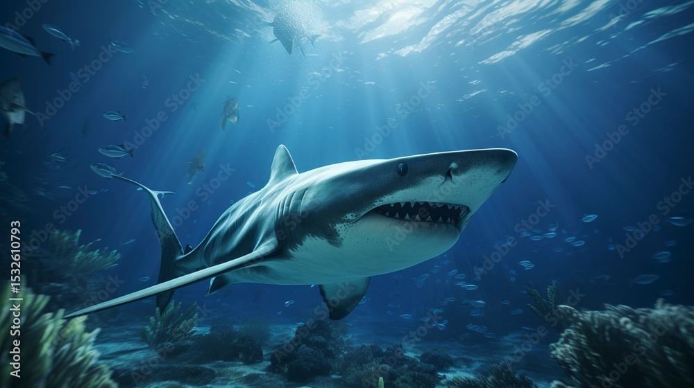 Obraz premium A photo of a hammerhead shark patrolling the depths