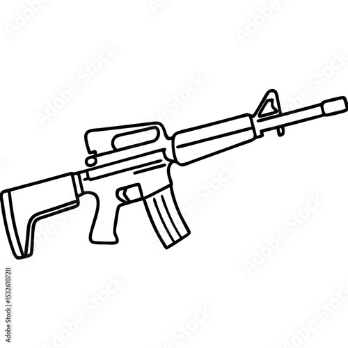 Assault rifle silhouette illustration.  Detailed firearm silhouette image for military or tactical designs.  Sharp assault rifle graphic for military projects,